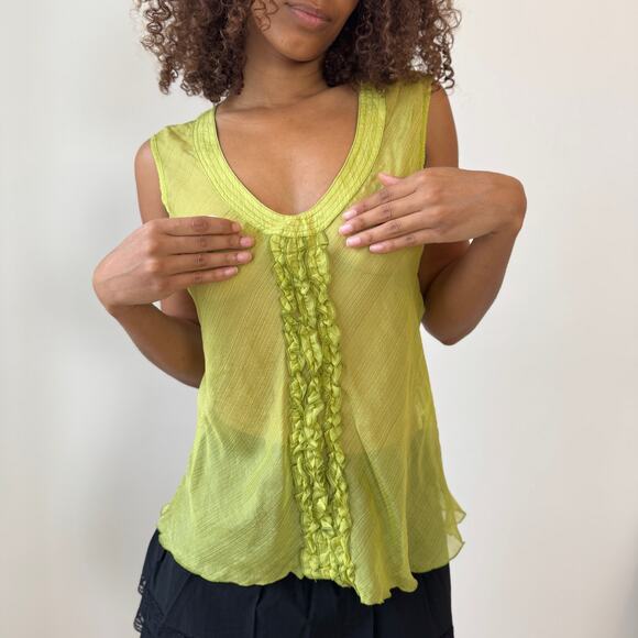 Vintage Italian Sheer Silk Ruffle Tank (M) - Picture 6 of 9